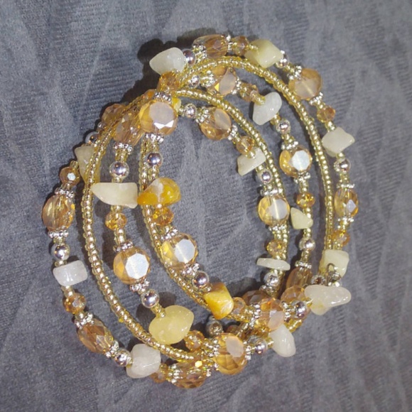 Natural Stone & Glass Bead Coil Bracelet - Picture 1 of 2
